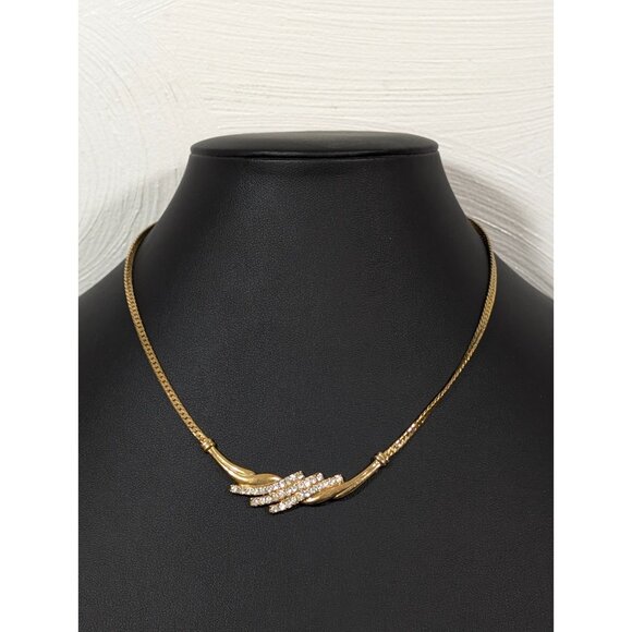 Vintage Avon NR Rhinestone Curved Bar Goddess Touch Statement Tennis Necklace - Picture 2 of 10